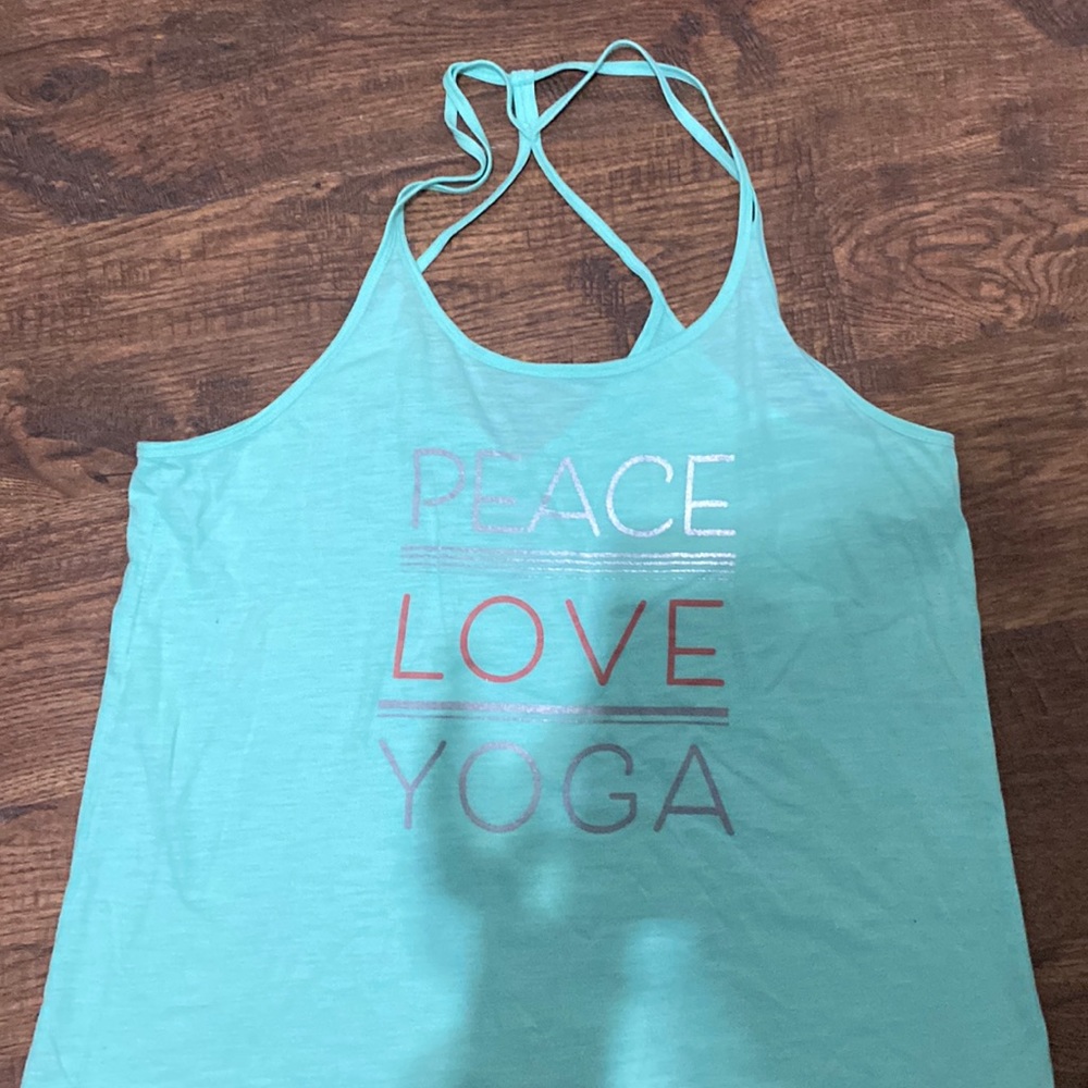 Brisas xl teal peace love yoga tank top